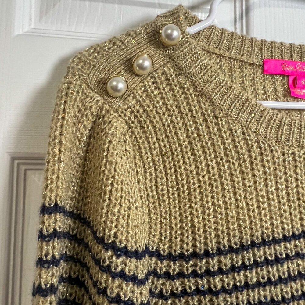 NWT Lilly Pulitzer Finney Sweater Sand Bar Sparkle Strip Size S - Picture 5 of 13